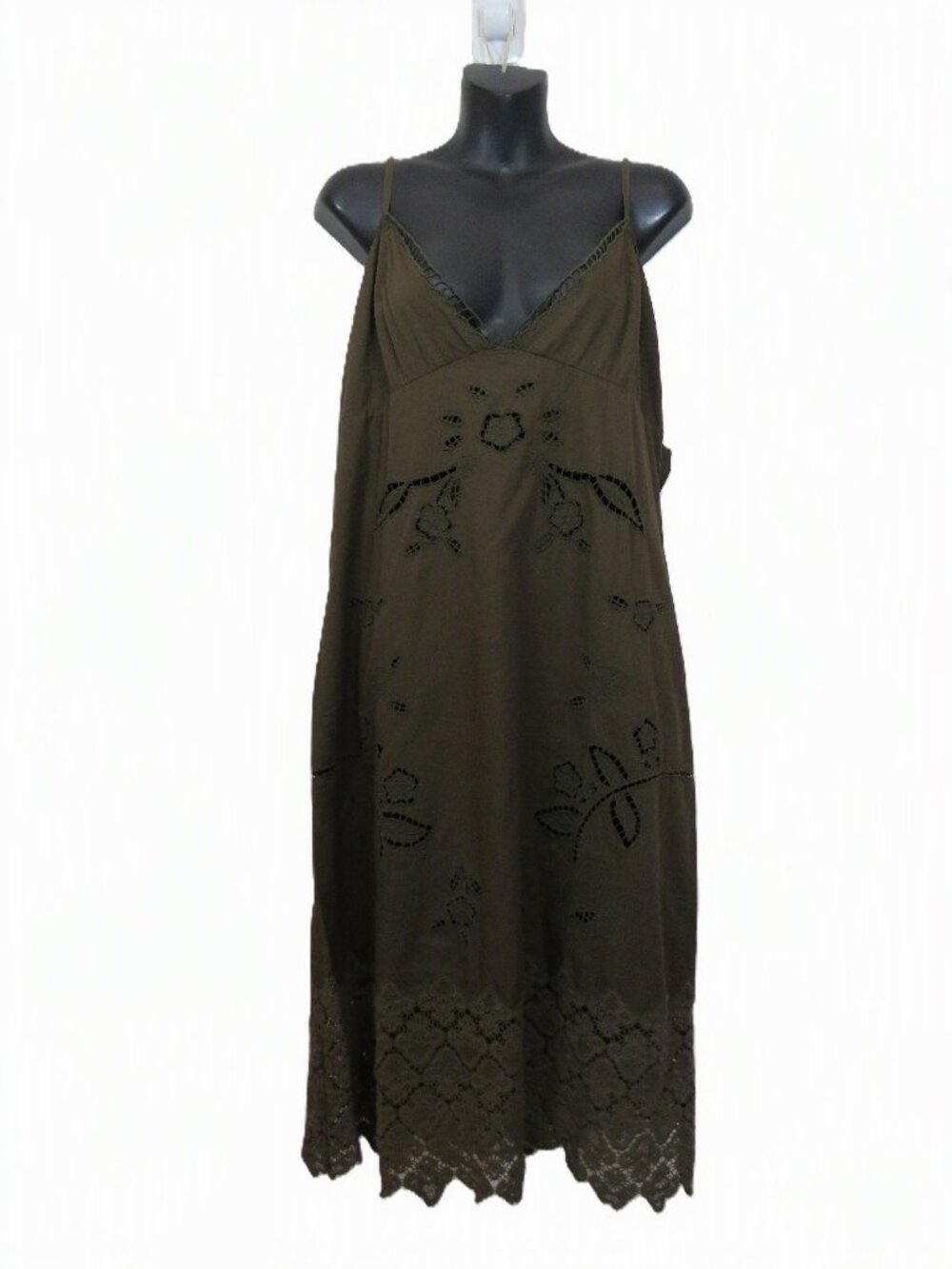 Anthropologie Size Large Eyelet Cut Out Mini Sun Dress Brown Strappy